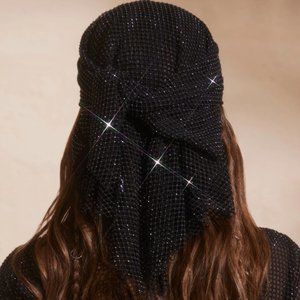 Oh Polly Embellished Fishnet Headscarf in Black
